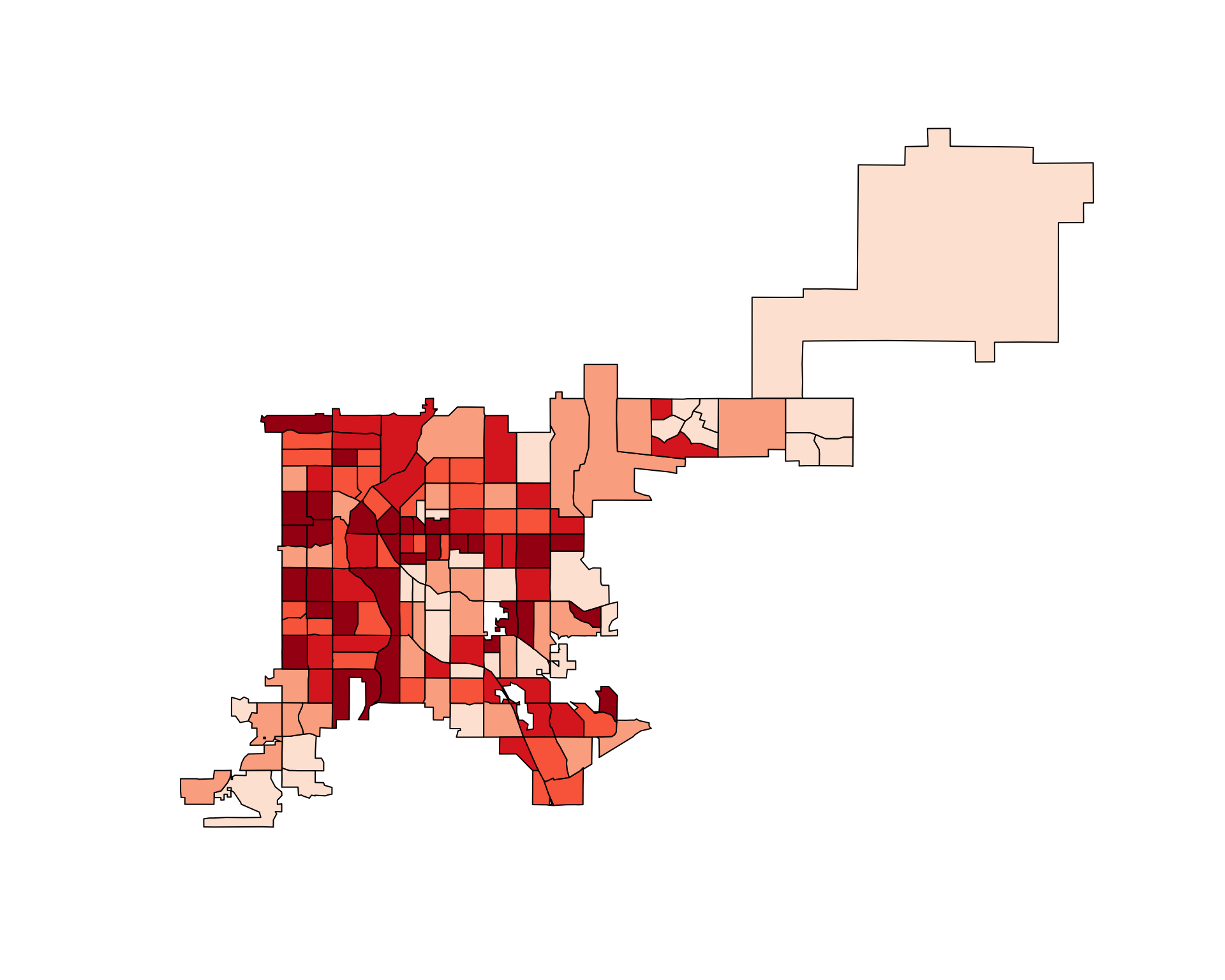 Denver accidents adjusted for tract area