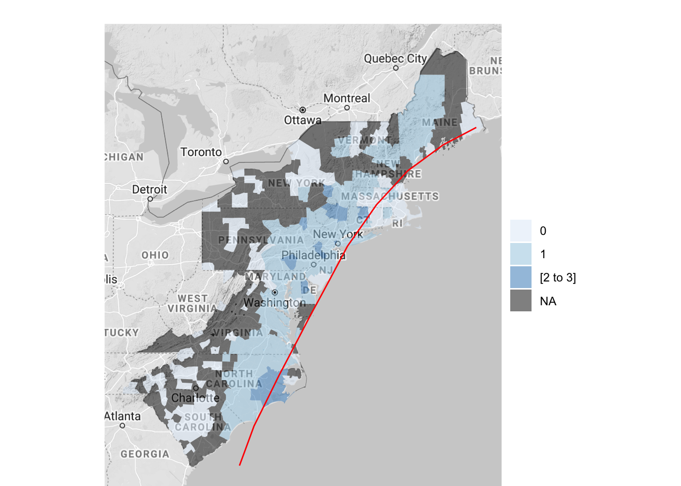 Hurricane Floyd data with hurricane track